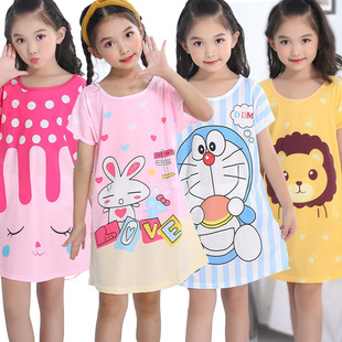 Детская пижама, мультяшная юбка, мультяшное тонкое летнее платье, короткий рукав
