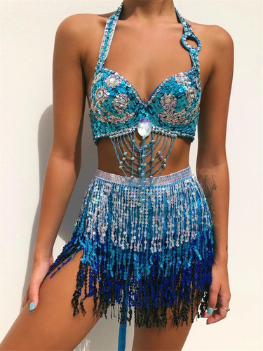 Women jazz belly latin dance silver pink blue colorful sequin fringed skirts Nightclub show sequin tassels bling skirt women belly dance hip scarf for lady