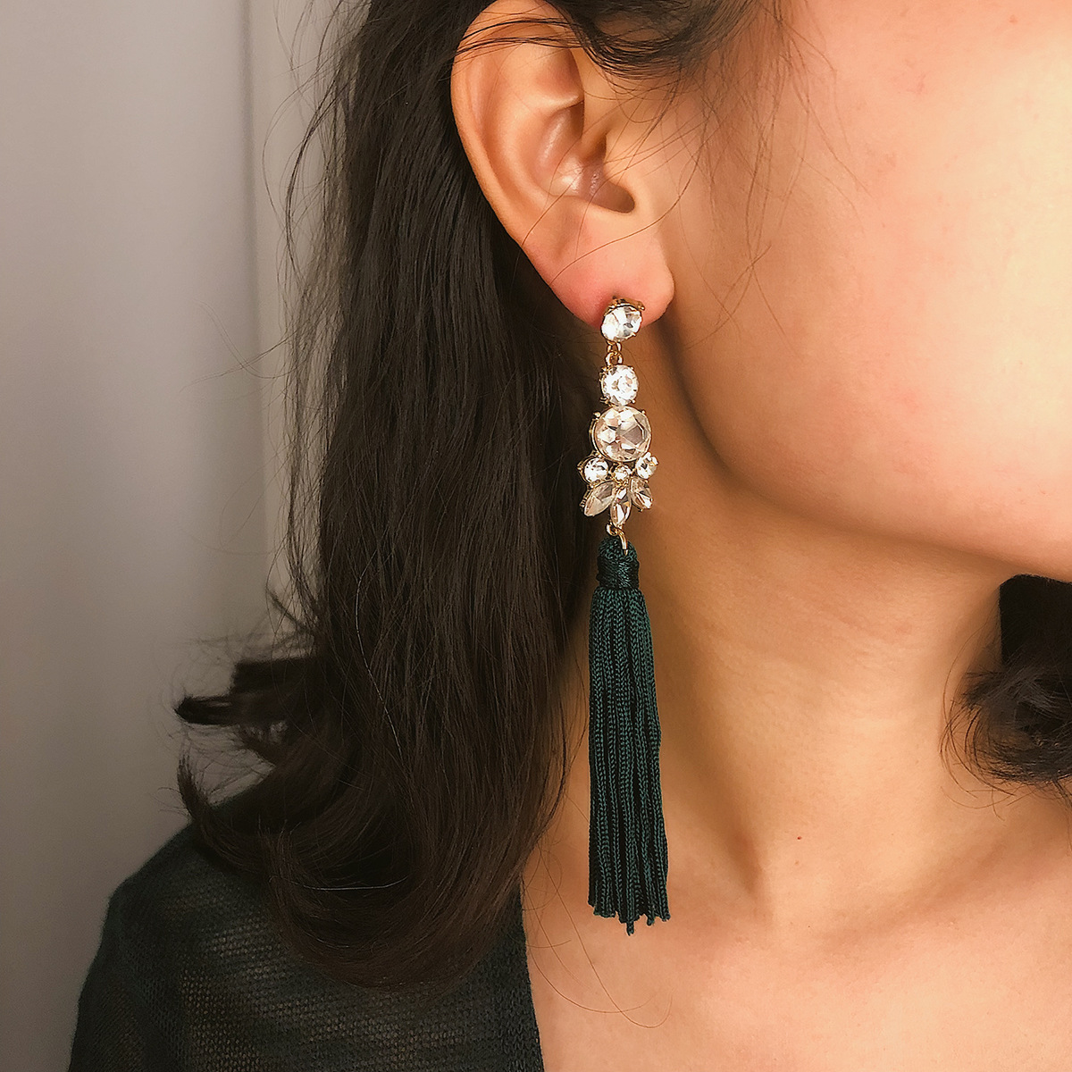 Jewelry Minimalist, Personalized, Fashionable, Handmade With Ethnic Style, Long Geometric Tassels And Diamond Earrings_voghion.com