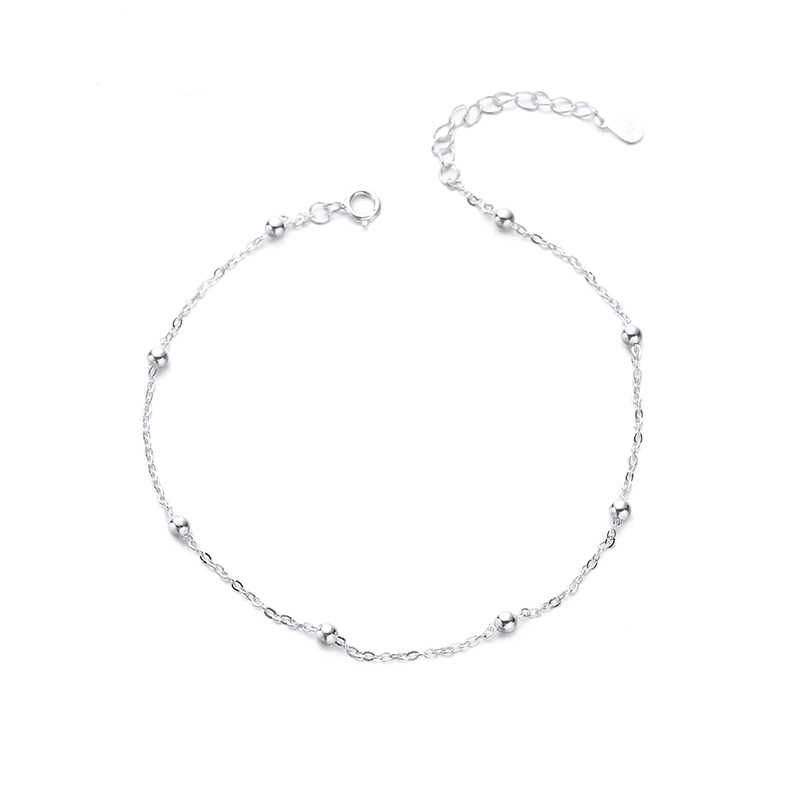 925 tobillera de plata esterlina estilo coreano de las mujeres de moda simple pequeña perla redonda tobillera elegante joyería de plata