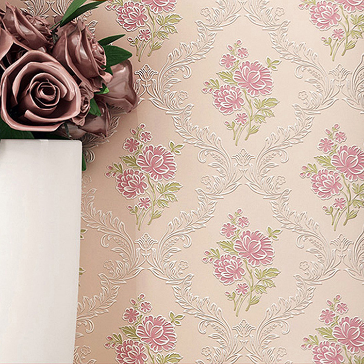 Korean style rural rose flower non-woven wallpaper for girls' bedrooms, wedding rooms, living rooms, warm and romantic wallpaper 50401