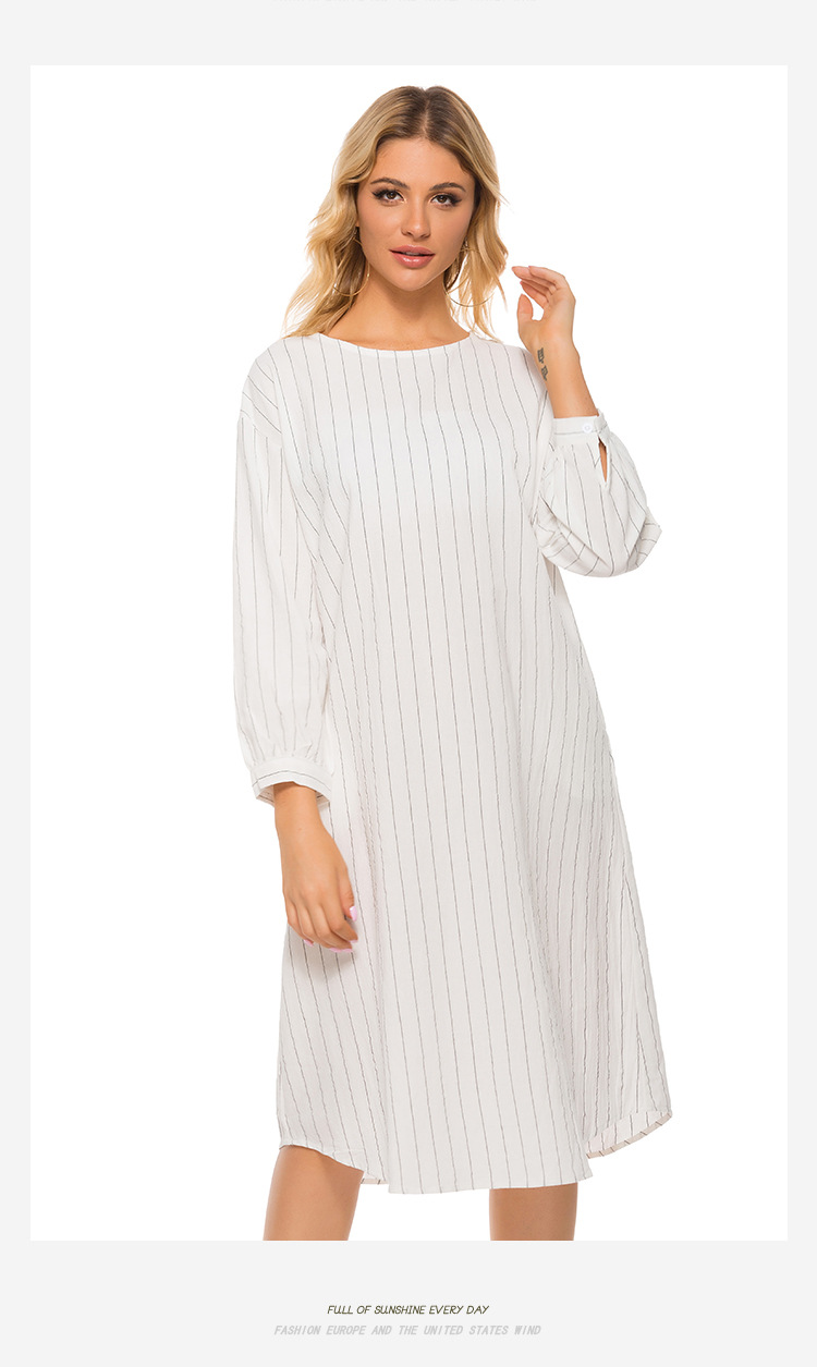 round neck long-sleeved casual simple striped dress NSJR39183