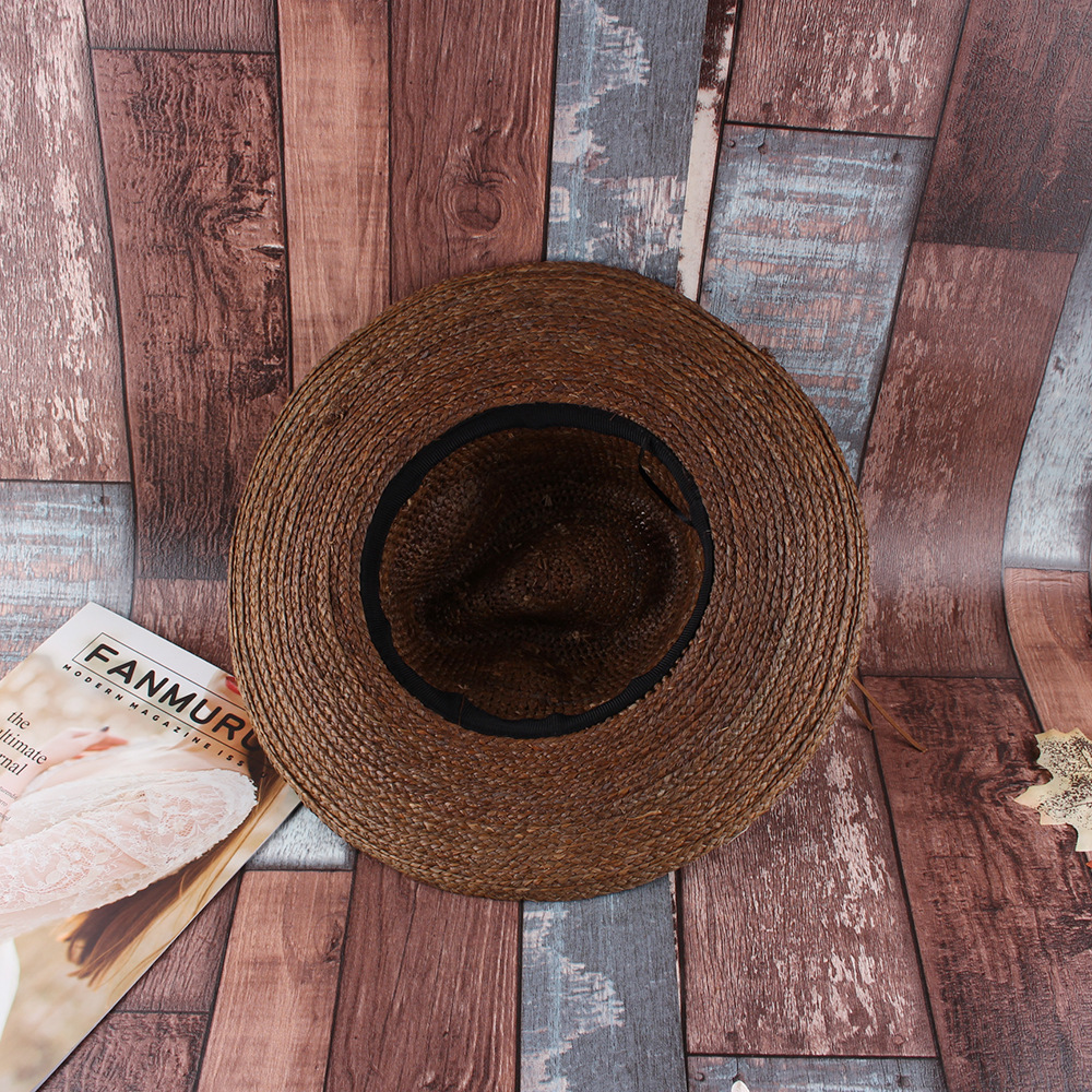 Moda europea y americana todo partido rafia Jazz sombrero mujer primavera y verano en forma de campana protección solar ajustable playa viajes sombrero de paja