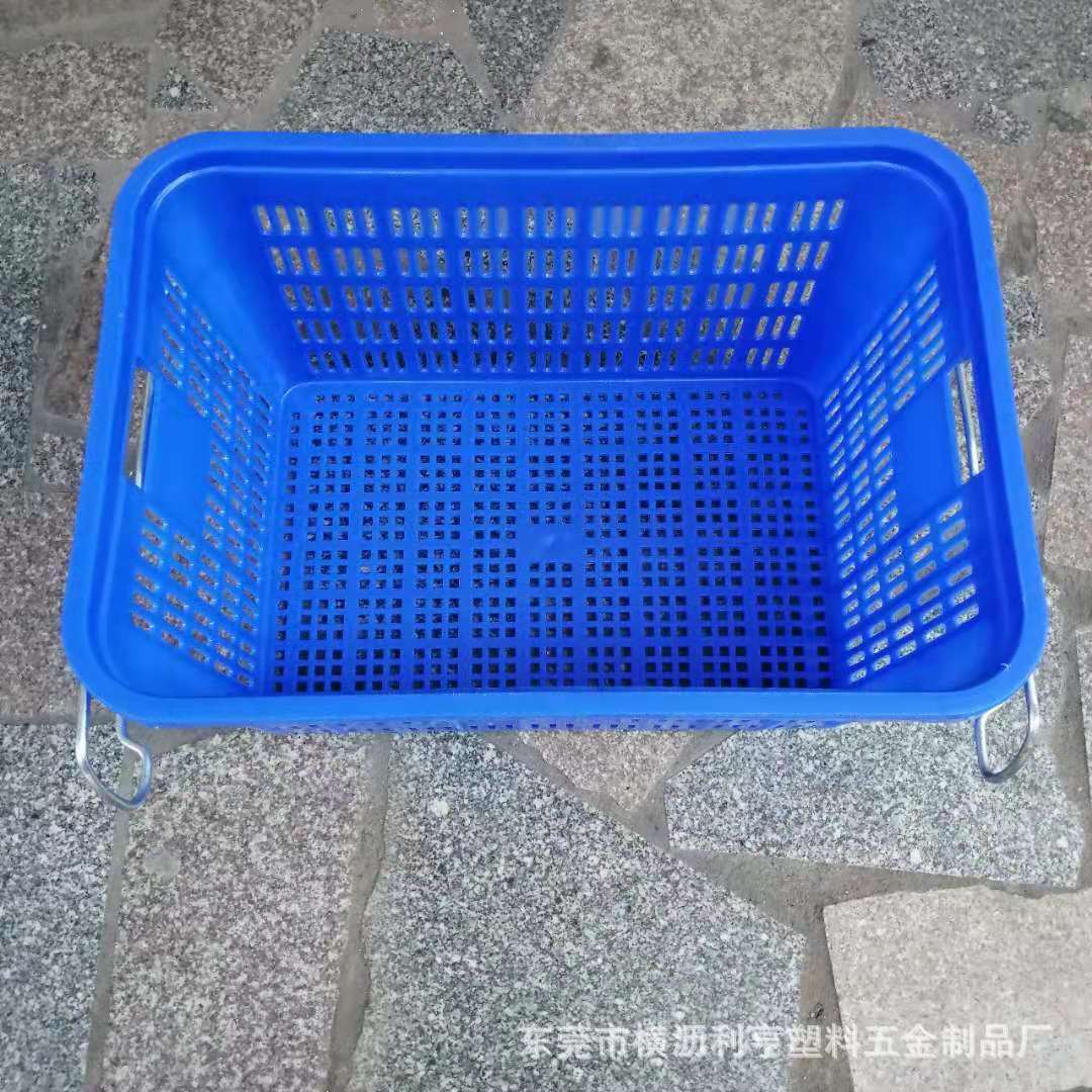 塑料周转菜箩生鲜配送筐 带铁耳塑料框子 套叠菜萝堆高蔬菜运输筐