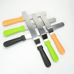 Wholesale factory cake spatula, stainless steel cream knife, plastic handle smoothing tool, straight and curved 8-inch scraper