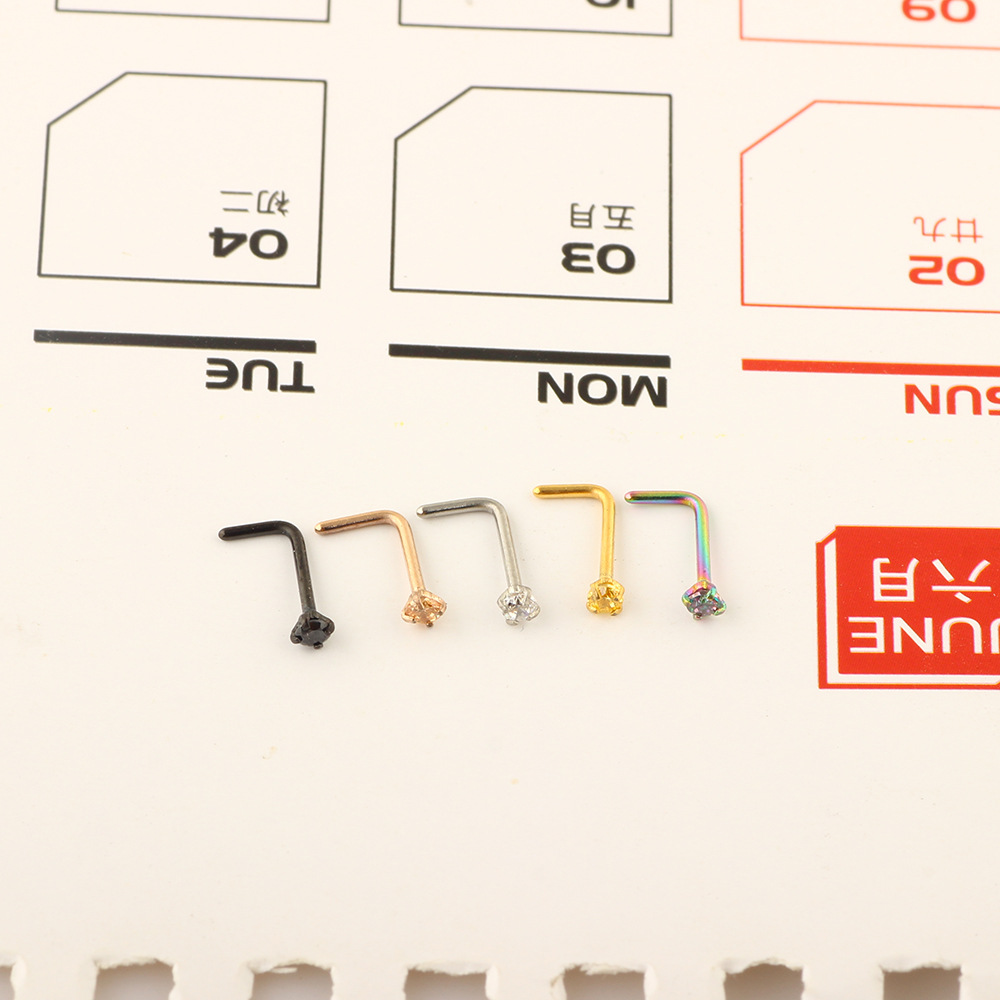 European American Style Zircon Triple Nose Nail Stainless Steel Nose Stud Body Piercing Jewelry 5pcs Set detail image 8