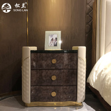 松兰意式轻奢风格高端后现代简约创意卧室宾利树瘤边柜床头柜