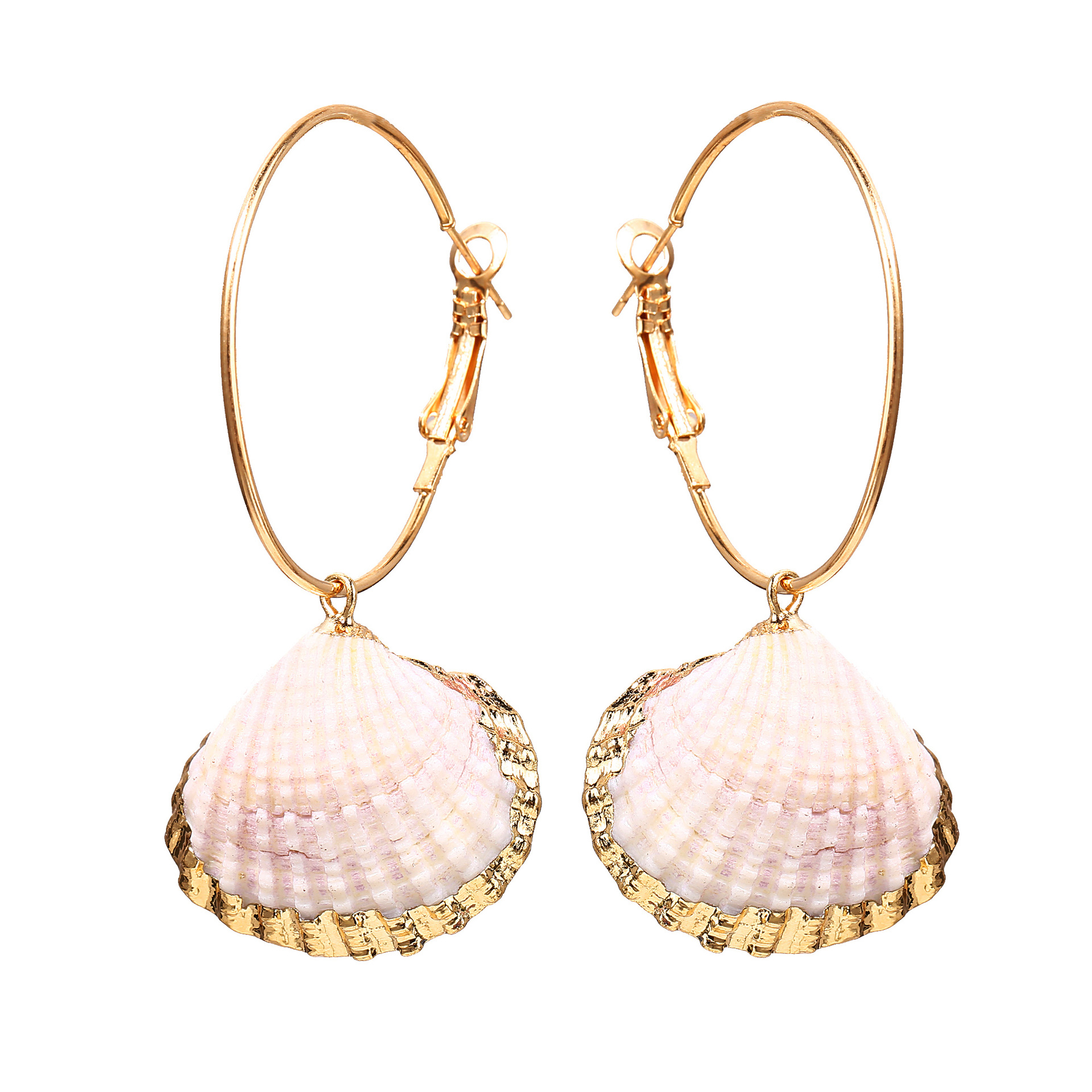 Creative retro circle inlaid alloy scallop earrings NHPJ127975picture2