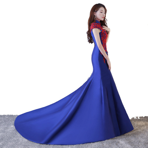 Chinese Dress Qipao Cheongsam long embroidered banquet evening dress performance dress chorus dress