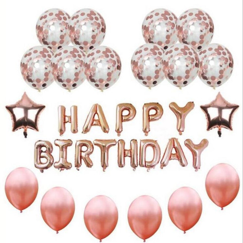 Rose Gold Happy Birthday Balloon Package with Number Confetti Latex Balloons Wholesale