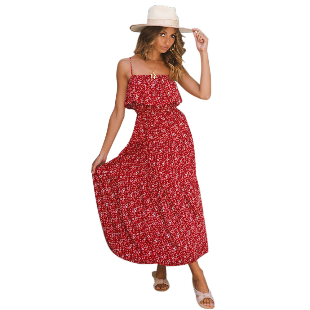 Bohemian Ruffled Strap Big Swing Printed Dress   NSYD6027