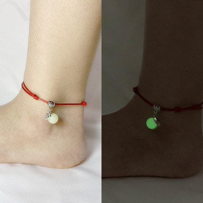 Luminous Beads Luminous stone Anklet Japan Korea Edition literature fresh Foot ornaments Foot rope adjust Confidante lovers Jewelry