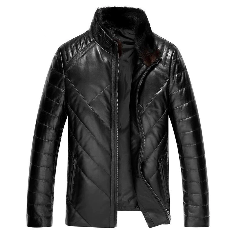 Down jacket, genuine leather, Korean style, for middle age
