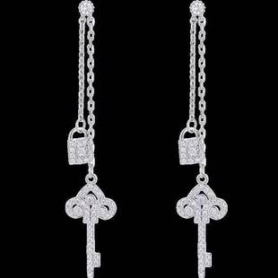 S925 sterling silver ear needle Korean personality key connected heart lock earrings earrings earrings earrings earrings manufacturers direct sales