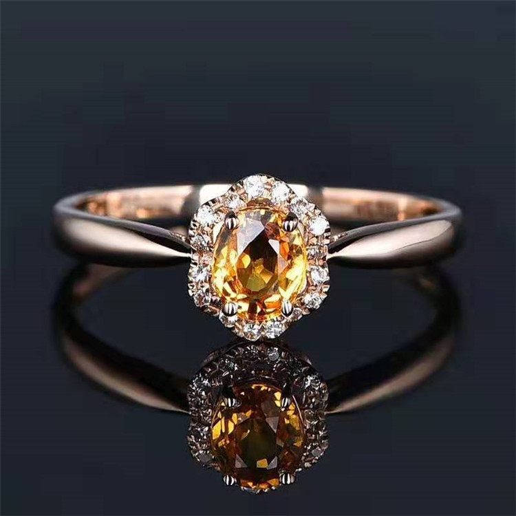 fashion Explosive money Choi Bao jewelry wholesale 18K Inlaid 0.58 Carat natural Yellow and blue gemstone Ring