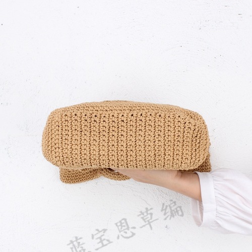 New straw woven bag beach bag portable solid color cotton hand crochet bag trendy female forest style literary style seaside vacation