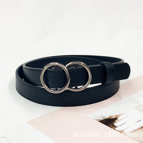 Factory direct sales Korean version women's PU belt simple and versatile punch-free round buckle fashion decorative student pants belt