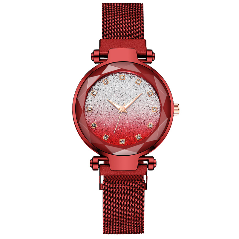 Diamond Net Red Star Sky Ladies Watch Magnet Stone Net Con Mesa Perezosa display picture 6