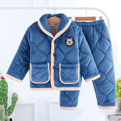 Children&#39;s sleepwear winter Thickened paragraph girl Flannel Quilted suit girl Cap Babe Warm tracksuit