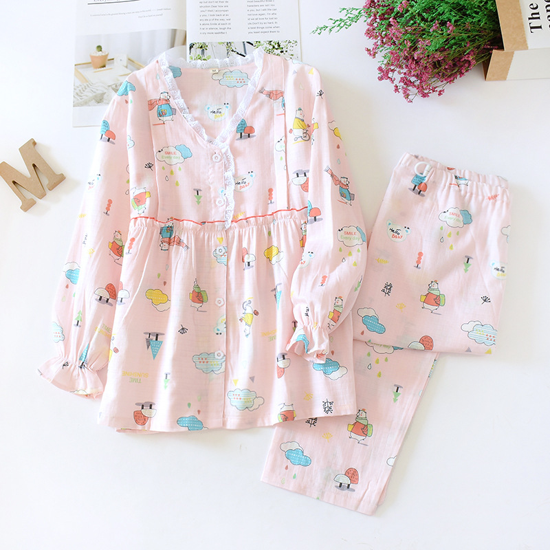 ピンクベアーVネックガーゼ月子服CYG