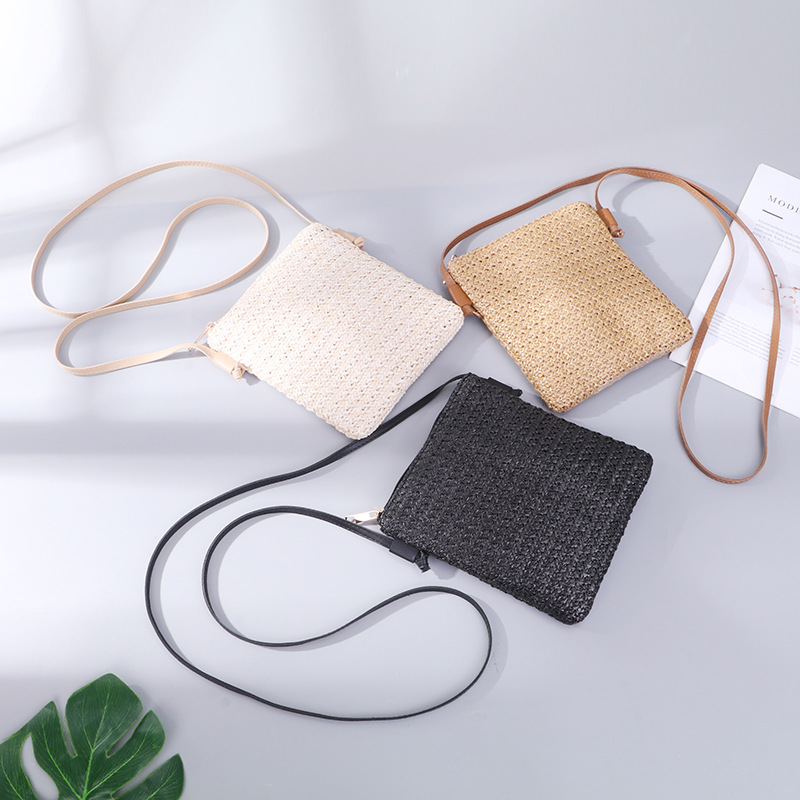 202012 summer new Japanese and Korean ins European and American fashion mobile phone diagonal cross bag solid color straw woven foreign trade women's bag