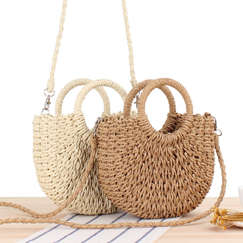 half round straw bag beach hand woven bag