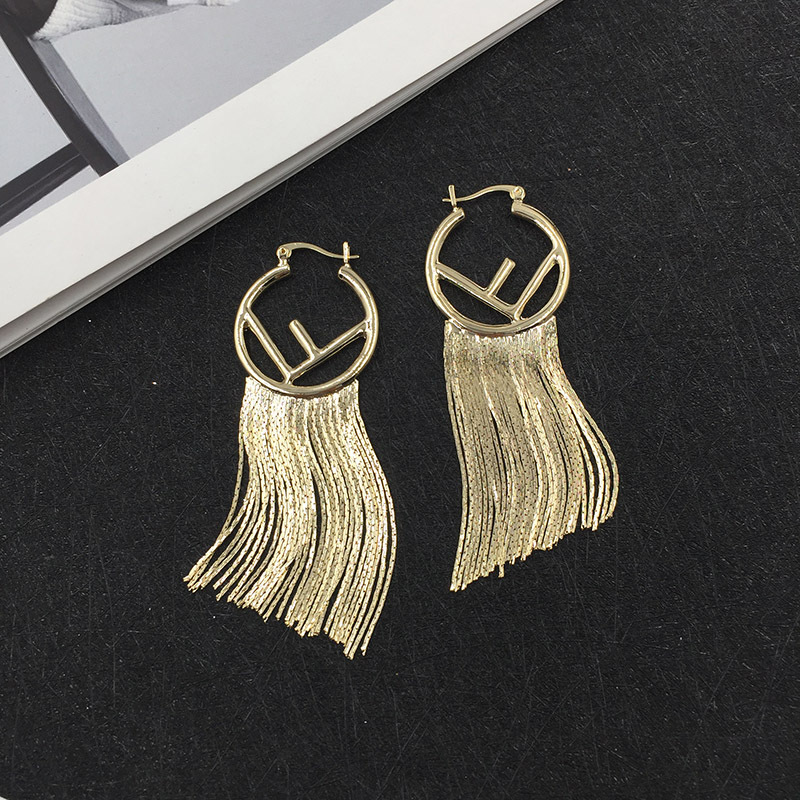 Gold-plated Letter F Earrings Metal Long Fringe Earrings display picture 3