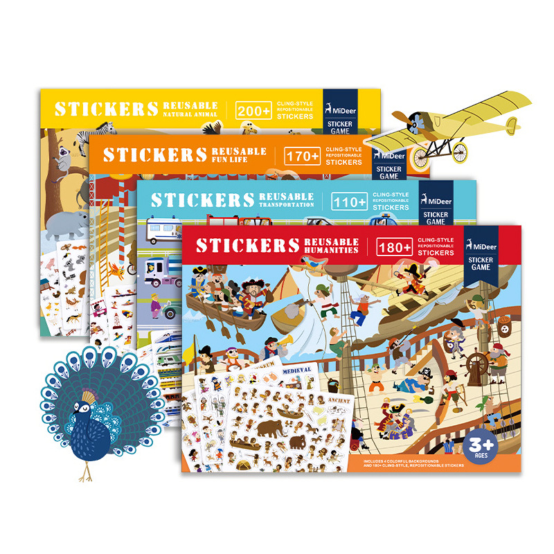MiDeer弥鹿 儿童趣味场景静电贴纸画DIY动物交通城市玩具防水持久|ms