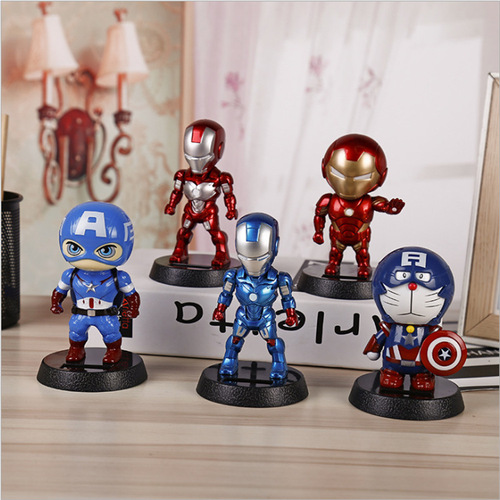 Iron Man Captain America Car Ornaments Solar Energy Creative Car Accessories Cute Bobblehead Doll
