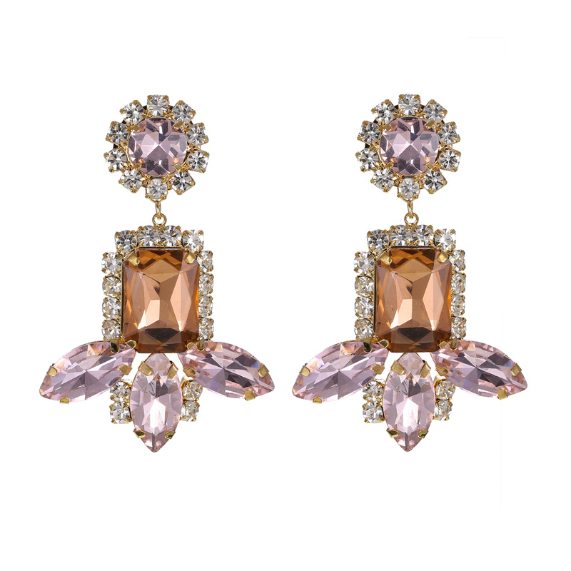 Fashion Pink Gemstone Tassel Earrings New Earrings Wholesale display picture 3