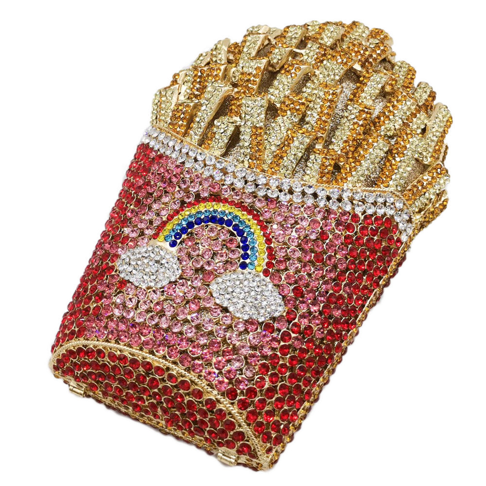 Fashion Women's Bag New Metal Diamond Women's Bag Fries Shape Rainbow Pattern Gem Bag Dinner Bag Rhinestone Clutch display picture 1