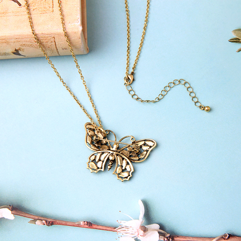 Vintage Butterfly Diamond Pendant Necklace Female Fashion Creative Detachable Brooch Accessory display picture 7