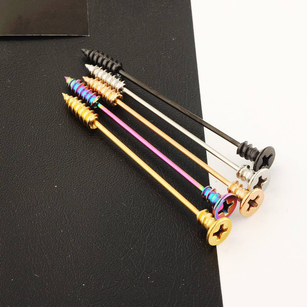 Screw Ear Expansion Industrial Barbell Set - 5 Pairs Distinctive Earrings for Double Ear Holes, Stainless Steel Straight Bar Crossbar, Popular European American Style detail image 8