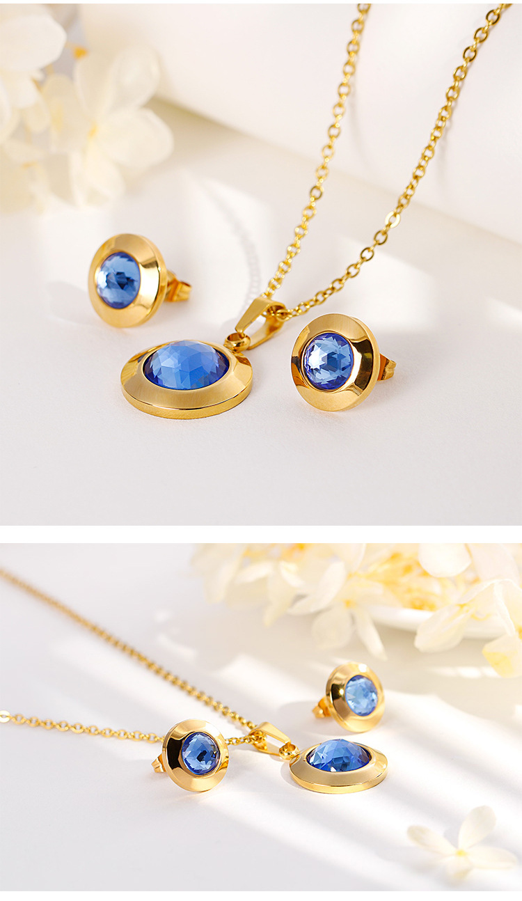 fashion new round personality crystal necklace earrings gold set