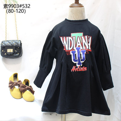 品牌童装素小妹秋季韩版中小童女童装字母长袖爆款连衣裙童裙|ms