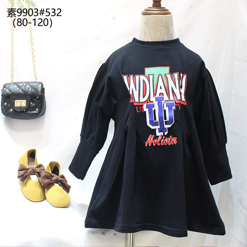 品牌童装素小妹秋季韩版中小童女童装字母长袖爆款连衣裙童裙|ms