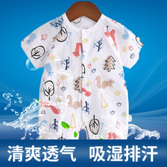 Pure cotton double-layer gauze baby short-sleeved jumpsuit summer baby light and breathable printed romper newborn romper