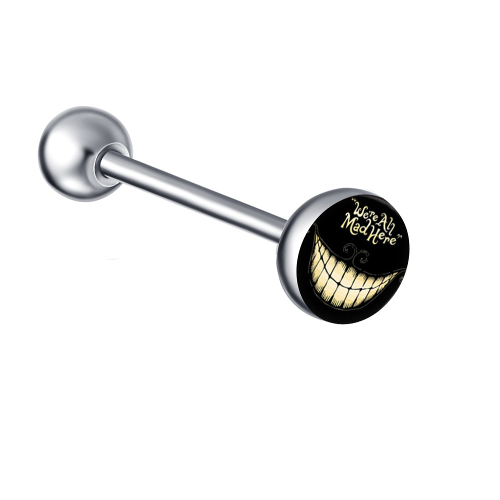 Steel Color LOGO Barbell Tongue Nail Stainless Steel Tongue Ring 16mm Length Piercing Jewelry detail image 13