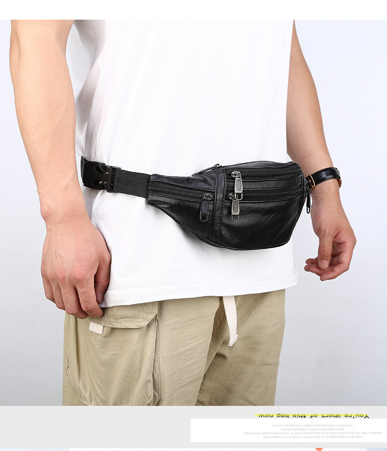 Men's Solid Color Pu Leather Zipper Fanny Pack display picture 2