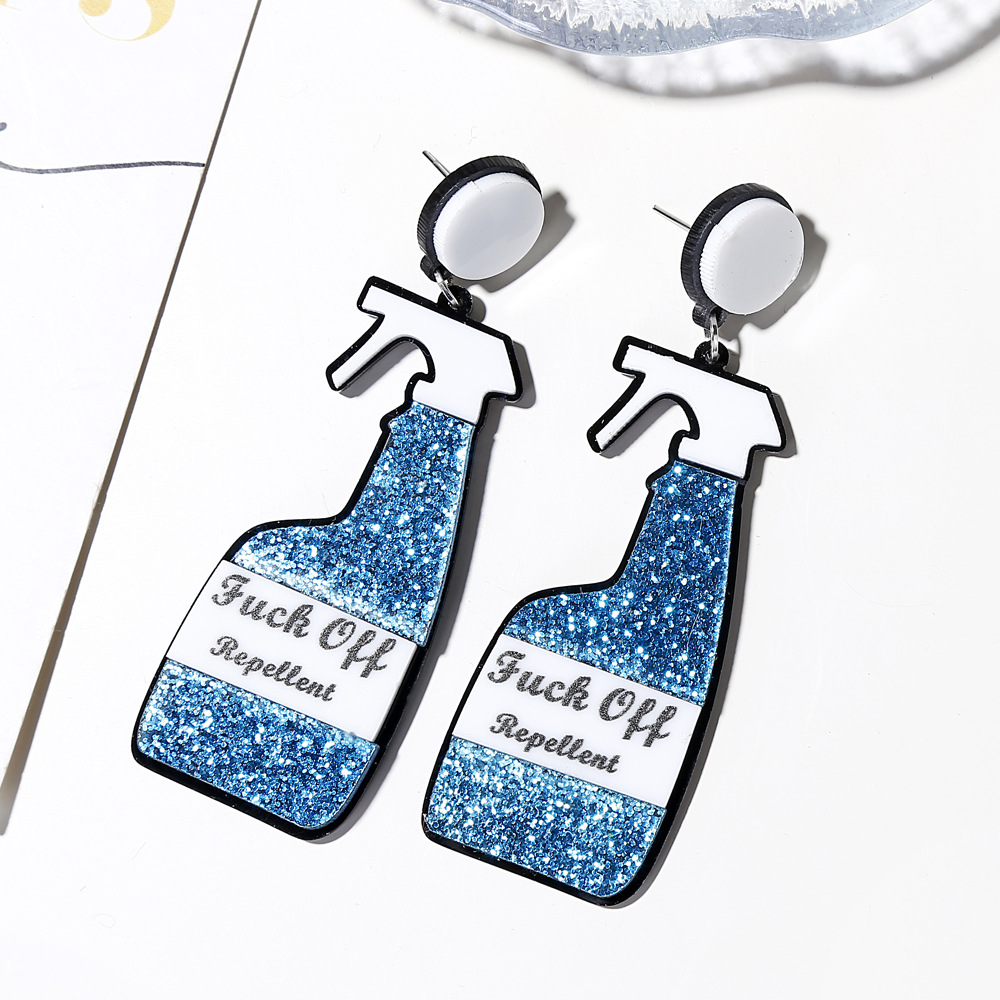 Creative New Exaggerated Bottle Earrings Hot Sale Funny Repellent Watering Can Insecticide Spray Bottle Earrings display picture 4