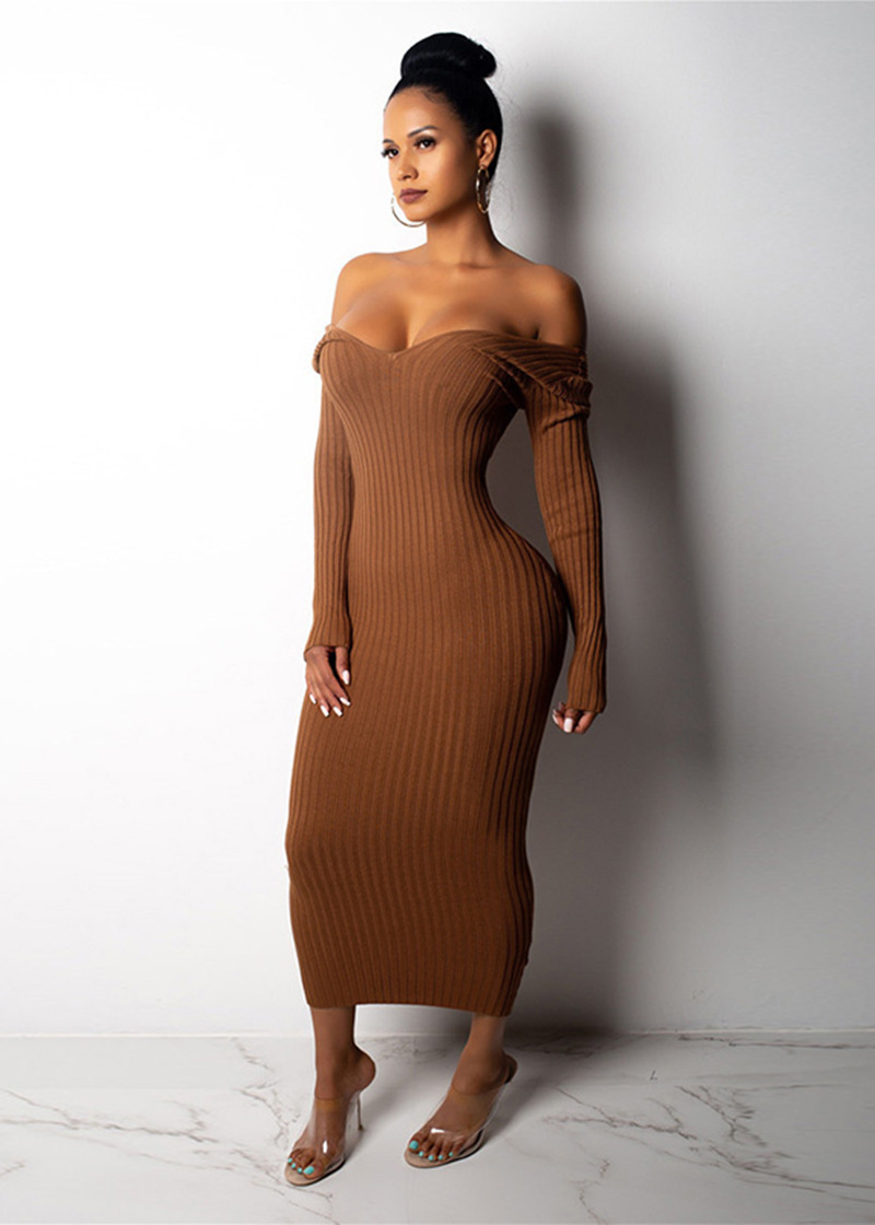 Pencil Skirt Streetwear V Neck Long Sleeve Solid Color Maxi Long Dress display picture 2