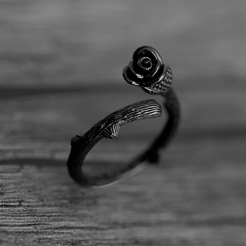 Verstelbare bandring met roos in gunmetal voor dames_voghion.com
