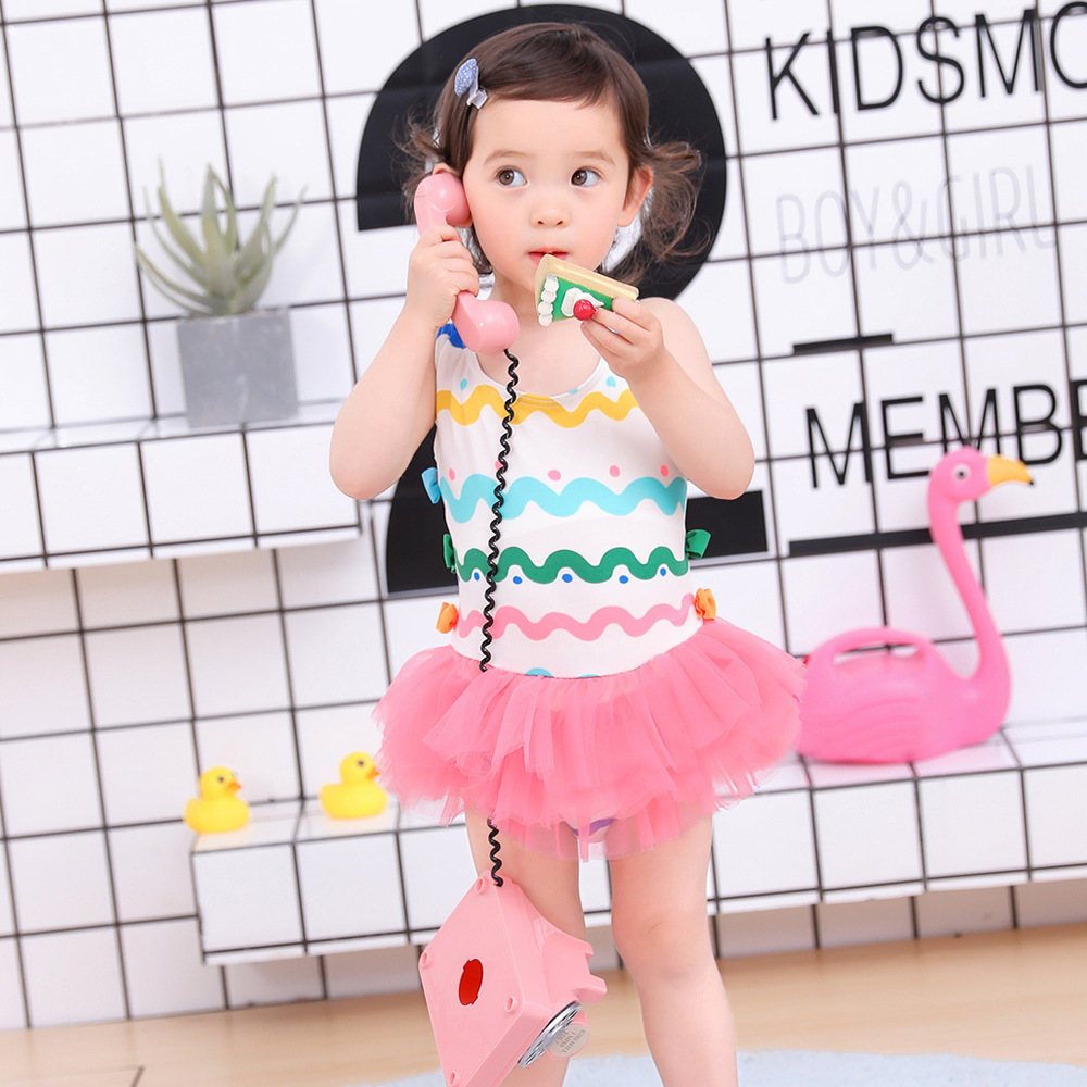 韩国儿童泳衣女女童公主可爱温泉小童女孩分体裙式女童泳衣2-4岁|ru