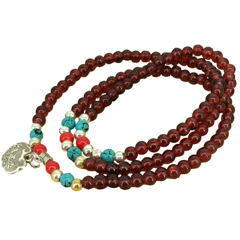Imitation Garnet Bead Bracelet, Glass-Painted Beads, 4 mm and 6 mm, Single or Triple Wrap