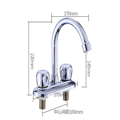 Copper two-joint two-hole double open handle double-hole single handle countertop wash basin kitchen hot and cold rotatable faucet