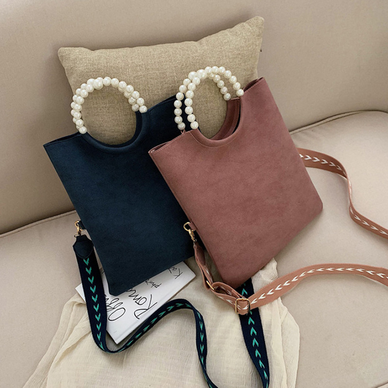 新款包包2019秋季新款韓版折疊手提包 大容量磨砂珍珠單肩斜挎包