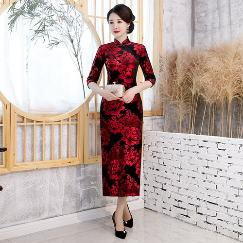 Chinese Dresses Qipao for women robe chinoise cheongsam Cashmere gilded cheongsam