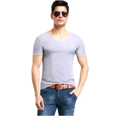 2019年夏新款冰丝无痕t恤男薄款男士短袖男装V领健身汗衫运动上衣|ms