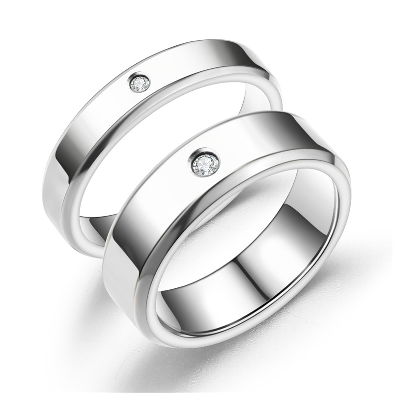 New Titanium Steel Double Beveled High-grade Diamond Ring Couple Ring display picture 1