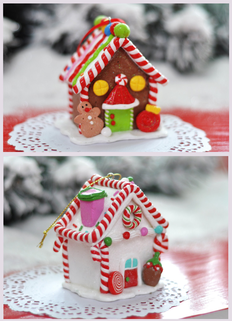 Christmas Cute Christmas House Polymer Clay Holiday Home Party Ornaments display picture 1